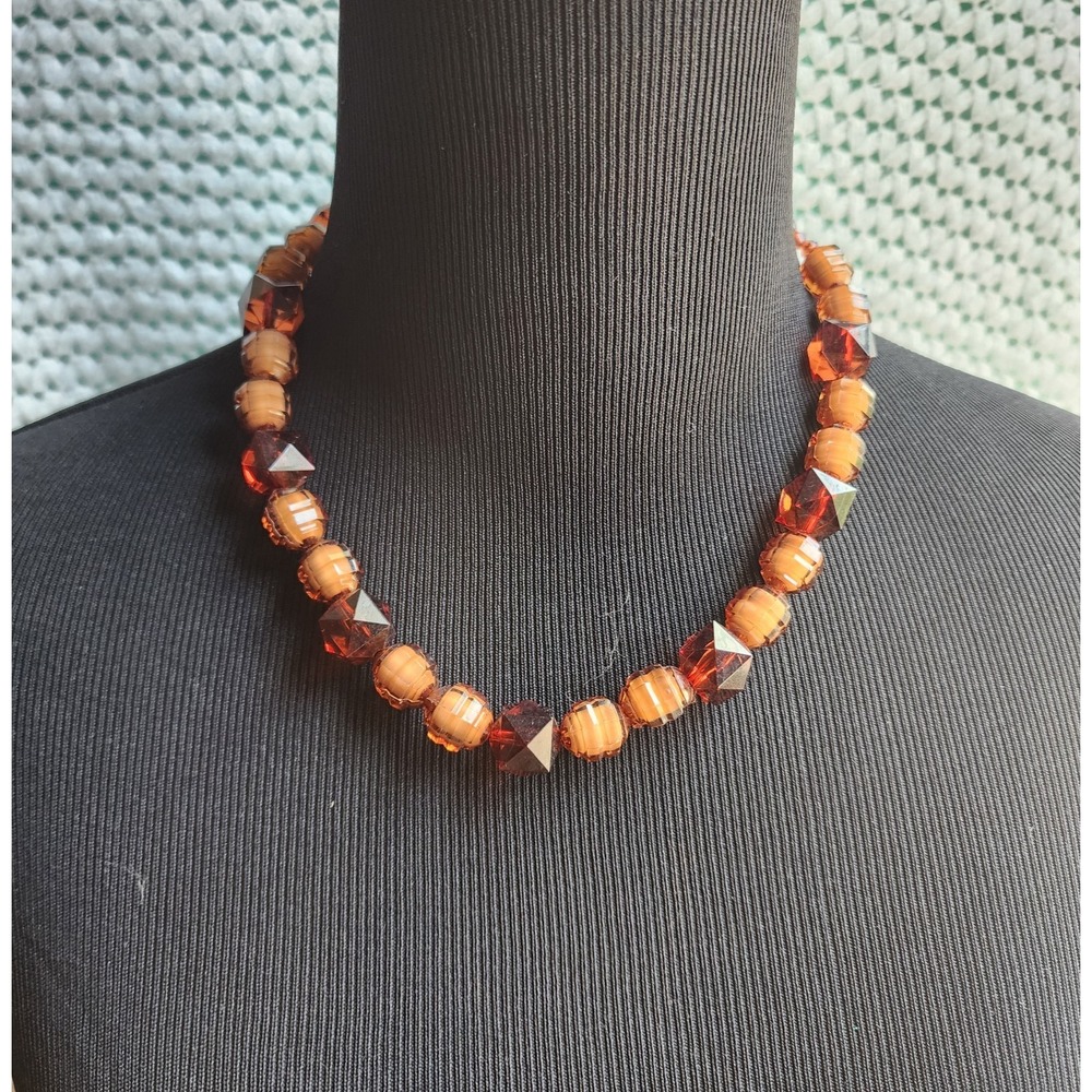 Art Deco-Style Amber-Colored Bead Choker Necklace Boho Grunge Vintage-Style